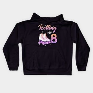 8 Years Old Birthday Girls Rolling Into 8th Birthday Kids Hoodie